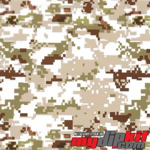 brown, tan, white, and green digital camo